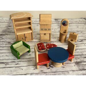 Plan Toys Wooden Dollhouse Sized Blue Kitchen Bathroom Mixed Toy Lot